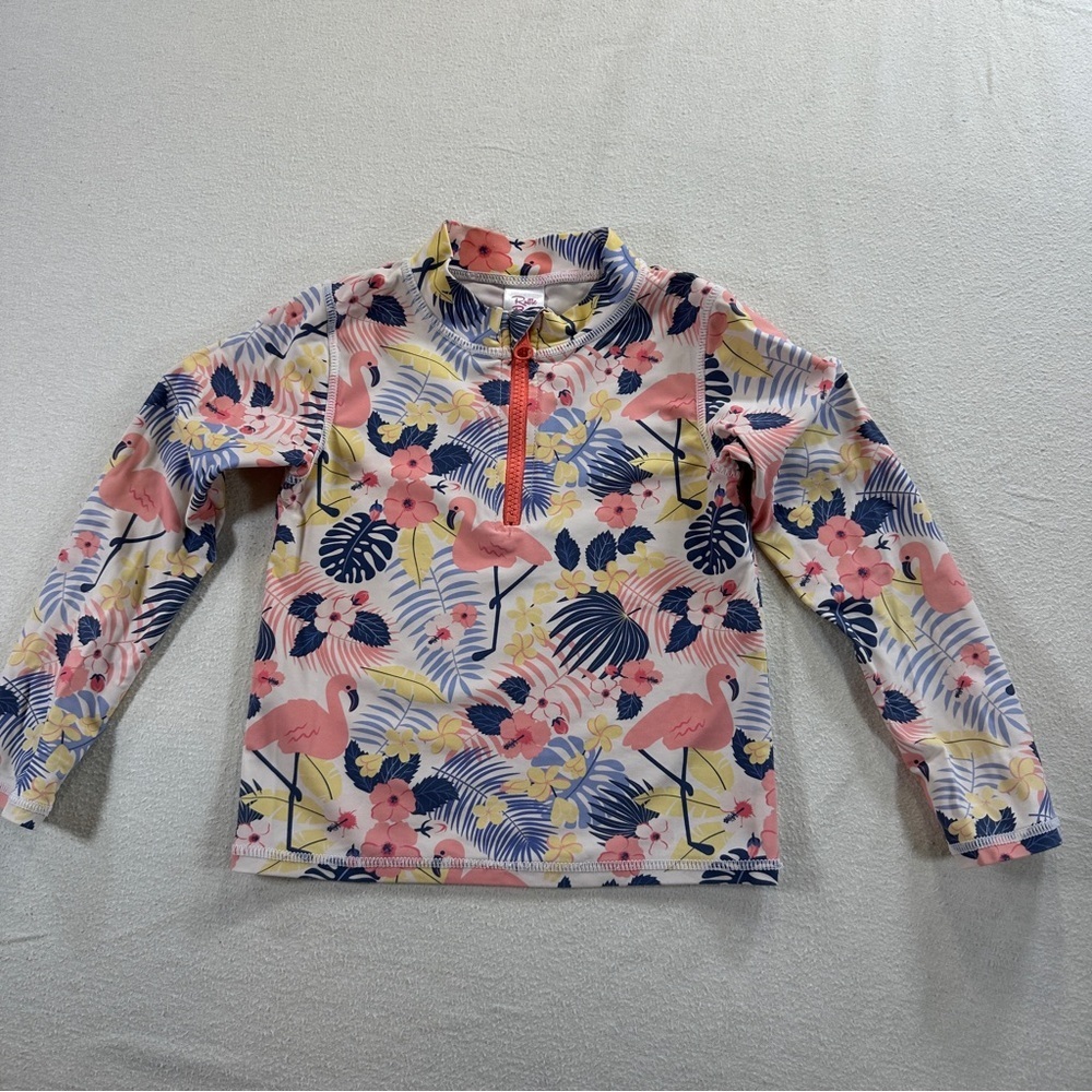 Ruffle Butts Tropical Flamingo Swim Rashguard